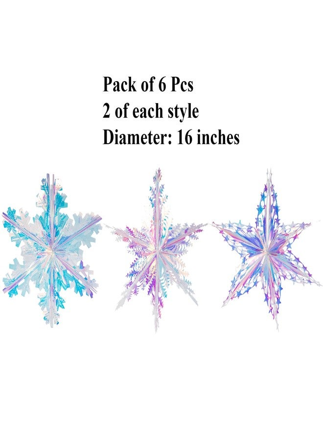 Crafjie 6pcs 16 Inch Iridescent Snowflake Ornament Hanging Decoration Clear Foil Decorative Lace Edge Snowflake Folding Rainbow Ornaments for Bridal Shower Wedding Birthday Frozen Christmas Theme Decoration - Image 2